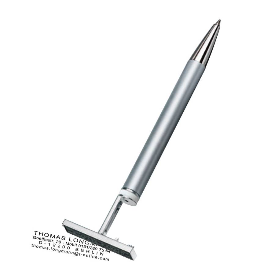 Stempel Heri Kugelschreiber Frontansicht mit geöffneter Mechanik - silber